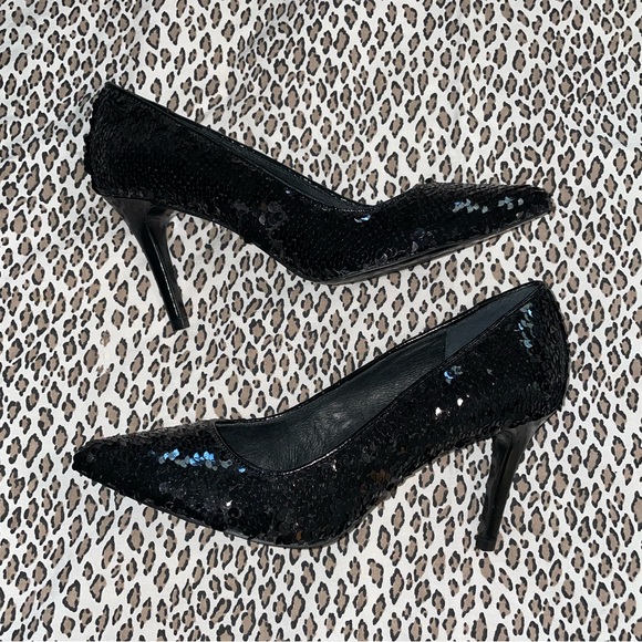 Chinese Laundry Women's Ruthy Dress Pump Black Sequin Stiletto Pointed Toe NWOT - Picture 6 of 14